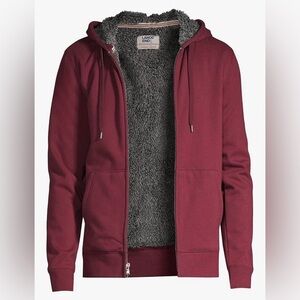 Lands' End Men's Serious Sweats Full Zip Sherpa Lined Hoodie Rich Burgundy Sz XL
